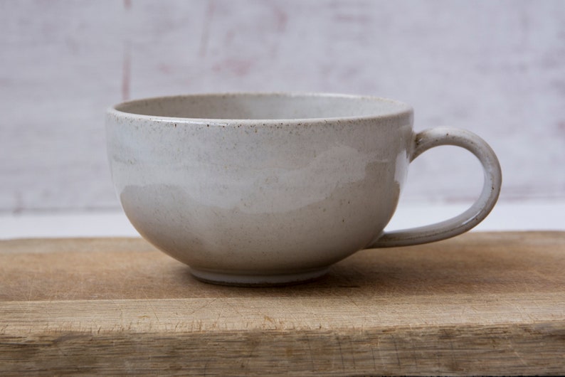 Pottery Cappuccino Cup and Saucer, Blue and White image 5