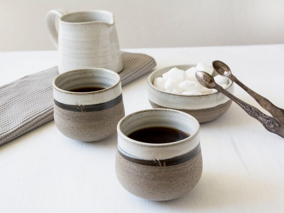 Tazas de café de cerámica, vasos de cerámica, tazas de té hechas a mano,  tazas de capuchino, tazas de café de terracota a rayas, tazas de cerámica  minimalistas, JUEGO DE 2 