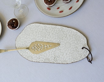 Ceramic White Cheese Board, Rustic White Ceramic Charcuterie Platter