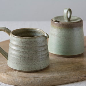 Pottery Green Sage Pitcher and Sugar Bowl Set