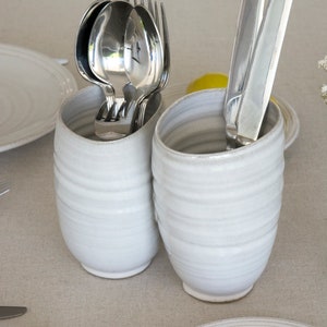 Ceramic Utensil Crock, White Kitchen Utensil Holder, Rustic Countertop Decor, Gift for Cook image 10