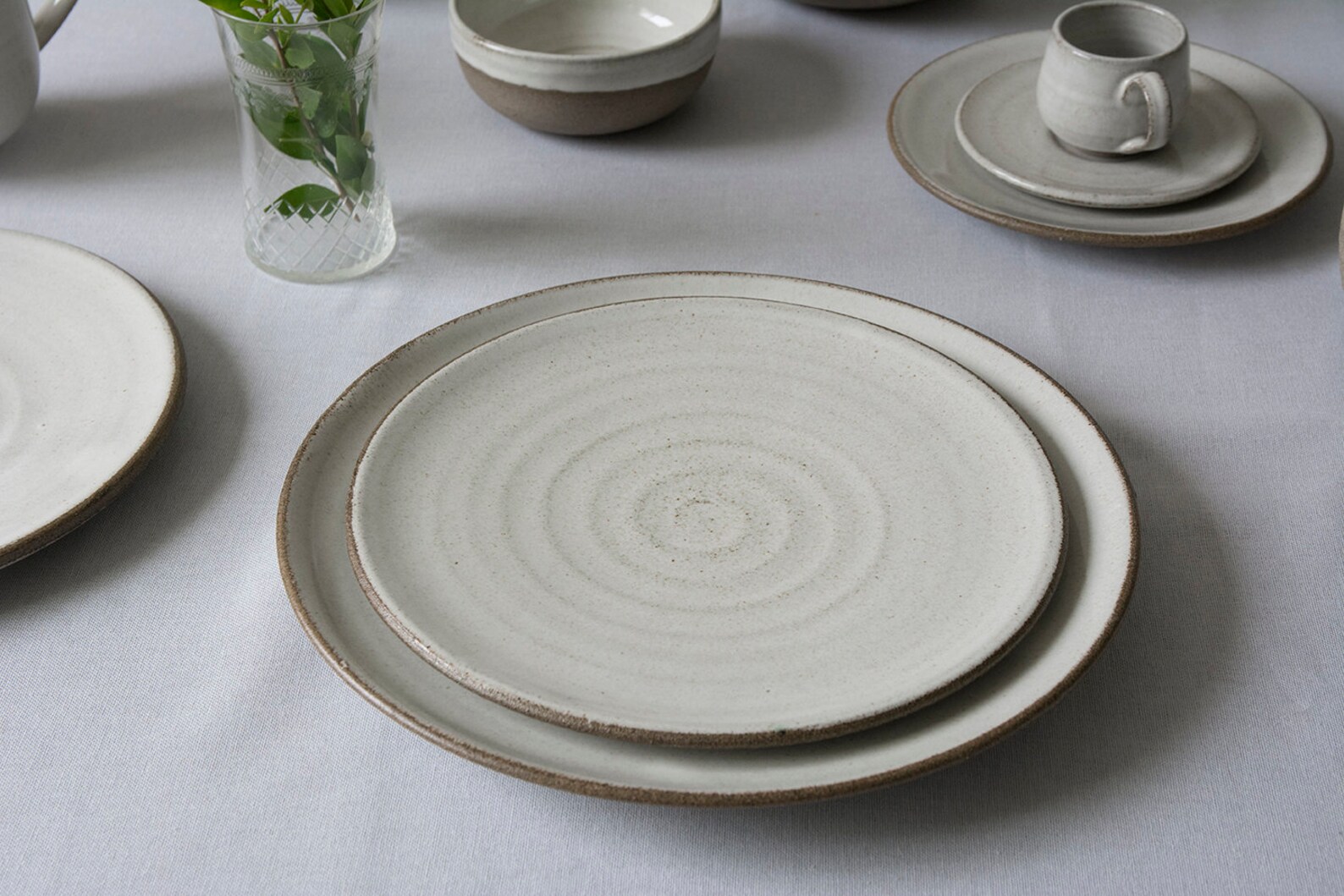 3 Piece Pottery White Dinnerware Set Etsy
