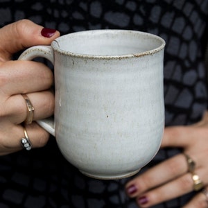 White Mug, Handmade Pottery Mug, Coffee Lover Gift Idea, Latte Cup, Stoneware Mug, 10 fl. oz image 6