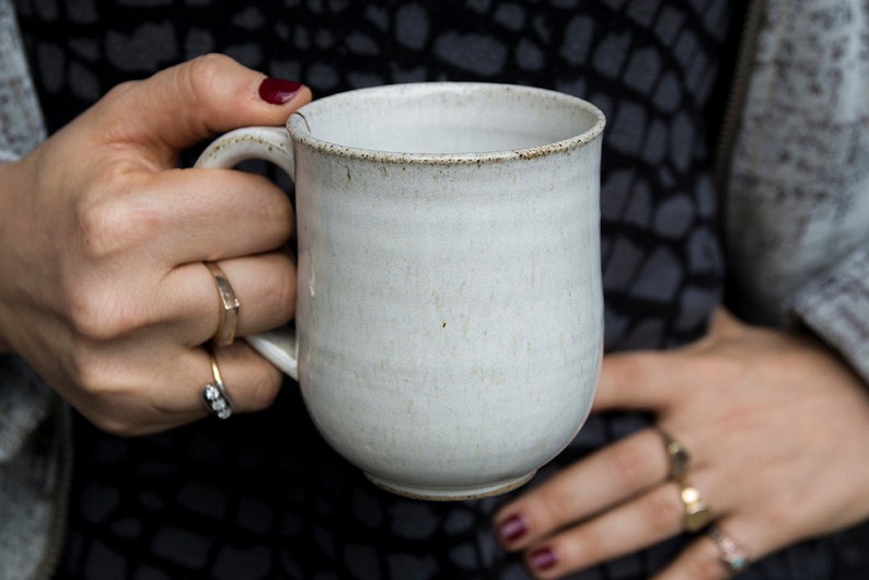 White Mug, Handmade Pottery Mug, Coffee Lover Gift Idea, Latte Cup, Stoneware Mug, 10 fl. oz image 6