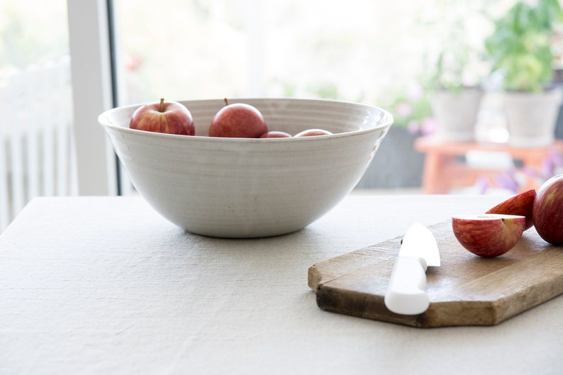 White Rustic Pottery Big Fruit / Salad Bowl image 7