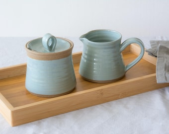 Light Blue Cream and Sugar Set, Pottery Tea Set