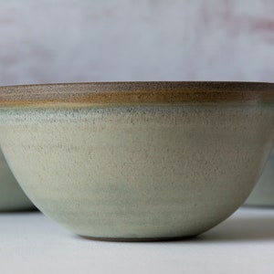 Rustic Ceramic Cereal Bowl Green Sage and White image 4