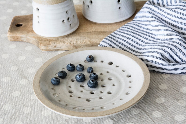 Rustic Dinnerware, Wedding Gift, Pottery Perforated Ceramic Plate, Berry Bowl, 9th Anniversary Gift image 2