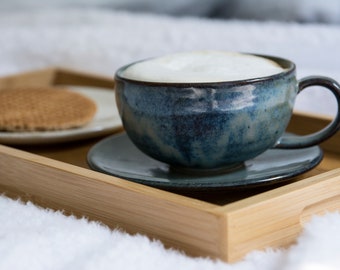 Stoneware Blue Tea cup and Saucer Set