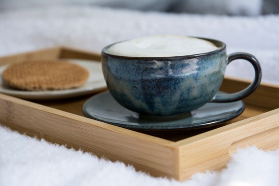 Set of 4 Cream Ceramic Mugs, Small Ceramic Coffee Cups With Handle, Modern  Teacups. 10oz Handmade Mugs 