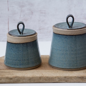 Blue Ceramic Canisters with Lids, Set of 2