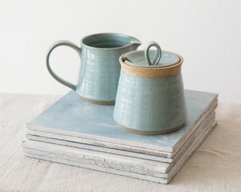 Sugar Bowls & Creamers Set, Accessories Kitchenware, Farmhouse Design Ceramics, French Country Tableware, Light Blue Pottery