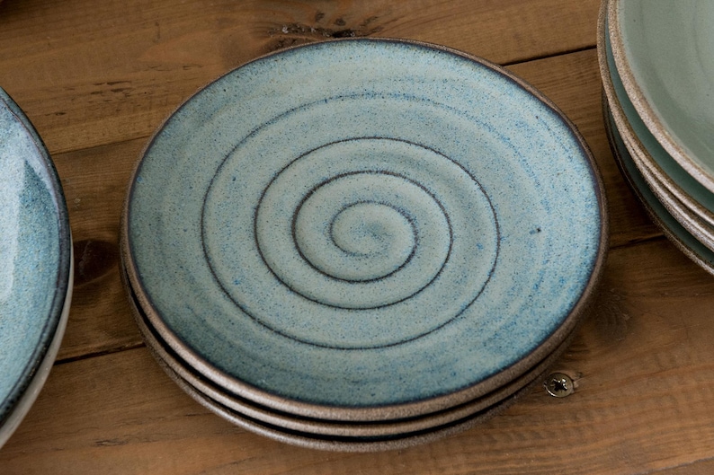 Vajilla rústica, juego de 4 platos de postre, 16 cm de diámetro Variegated Blue
