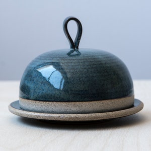 Handmade Butter Dish with Lid, Perfect Gift for Cooks, Rustic Pottery, Covered Butter Dish Variegated Blue