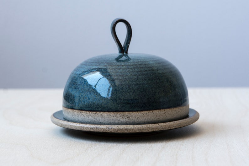 Handmade Butter Dish with Lid, Perfect Gift for Cooks, Rustic Pottery, Covered Butter Dish Variegated Blue