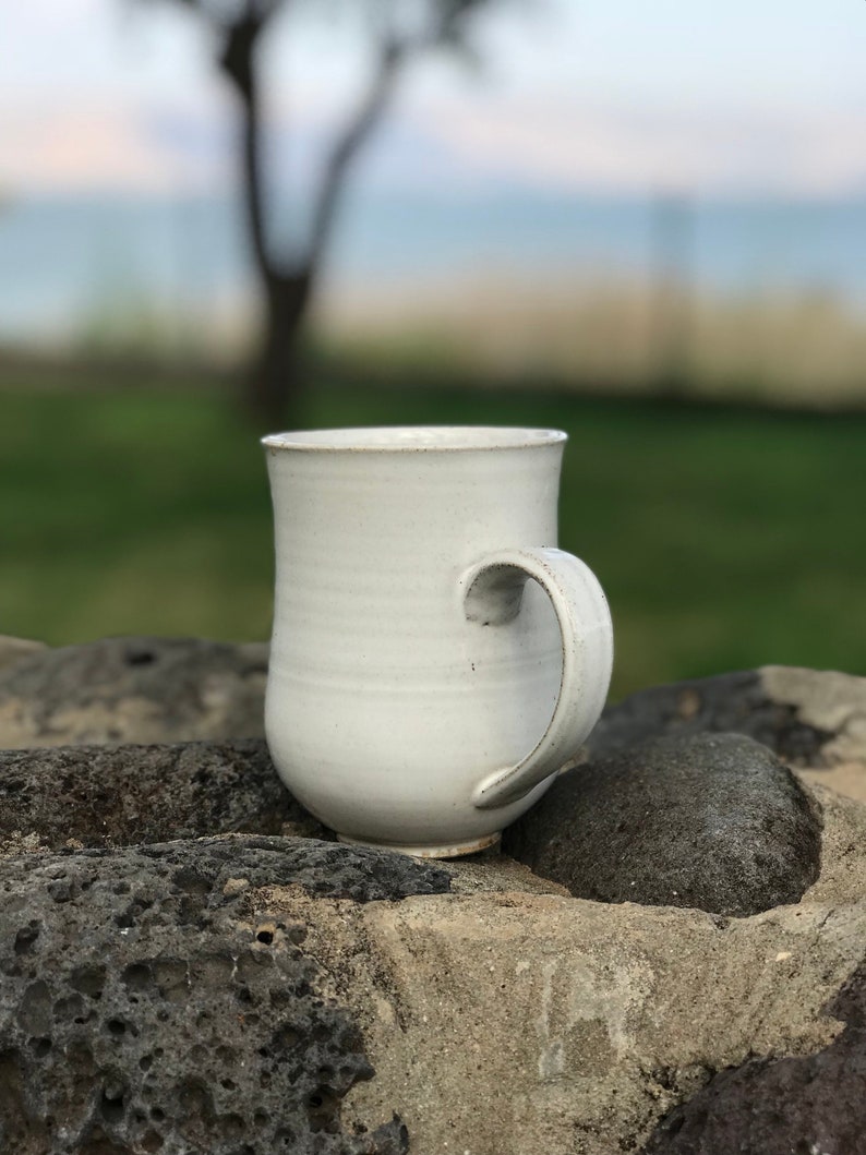 White Mug, Handmade Pottery Mug, Coffee Lover Gift Idea, Latte Cup, Stoneware Mug, 10 fl. oz image 9