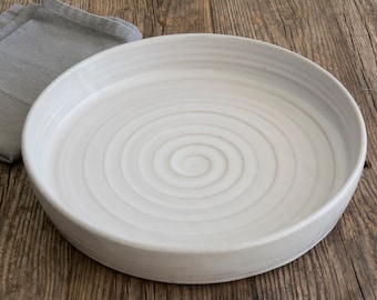 Ceramic Pie Dish, Pottery Straight-Edge Pie Pan, 10" Large Pie Plate