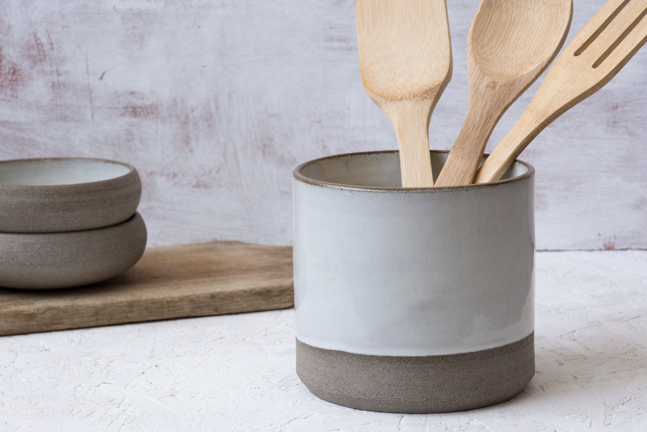 White Ceramic Kitchen Utensil Holder Etsy