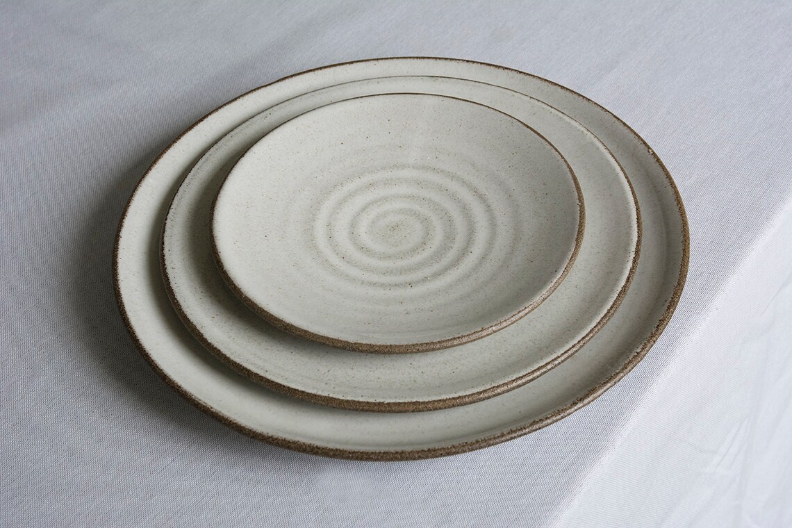 3 Piece Pottery White Dinnerware Set Etsy