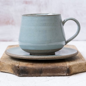 Coffee Cup and Saucer Light Blue Steel