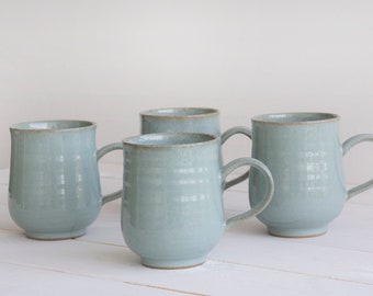 Set of 4 Hand Thrown Pottery Coffee or Tea Mugs, 10 fl. oz / 300 ml