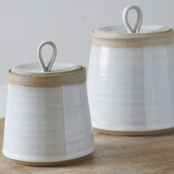 Set of 2 Small and Big Pottery Ceramic Jars with Lids