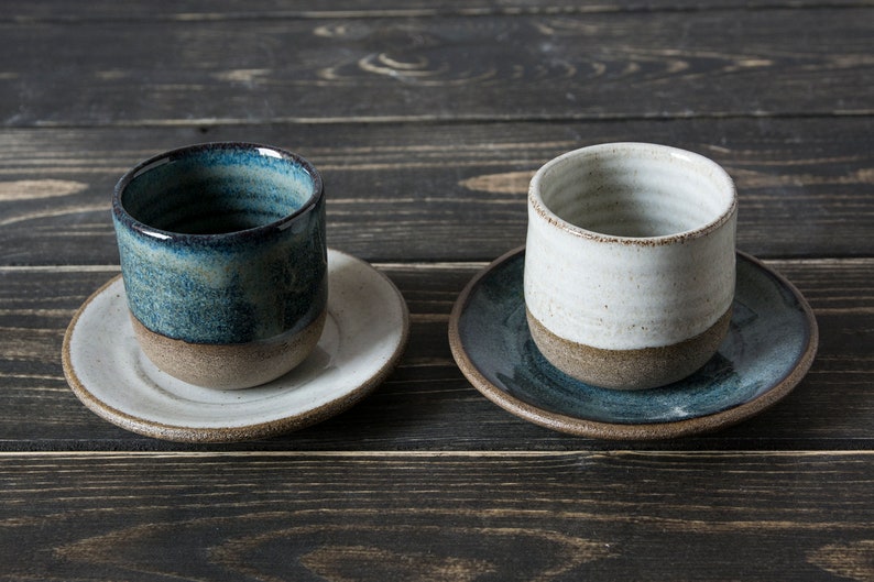 Colorful Espresso Cups, 2 fl. oz / 70 ml Blue and White