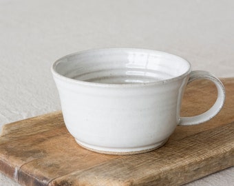 White Pottery Latte Coffee Cup, Tea Mug, Rustic Kitchenware