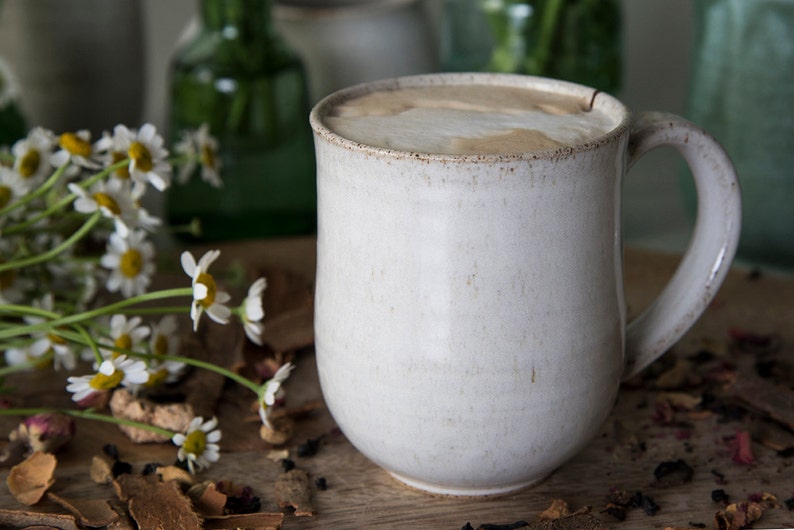 White Mug, Handmade Pottery Mug, Coffee Lover Gift Idea, Latte Cup, Stoneware Mug, 10 fl. oz image 4