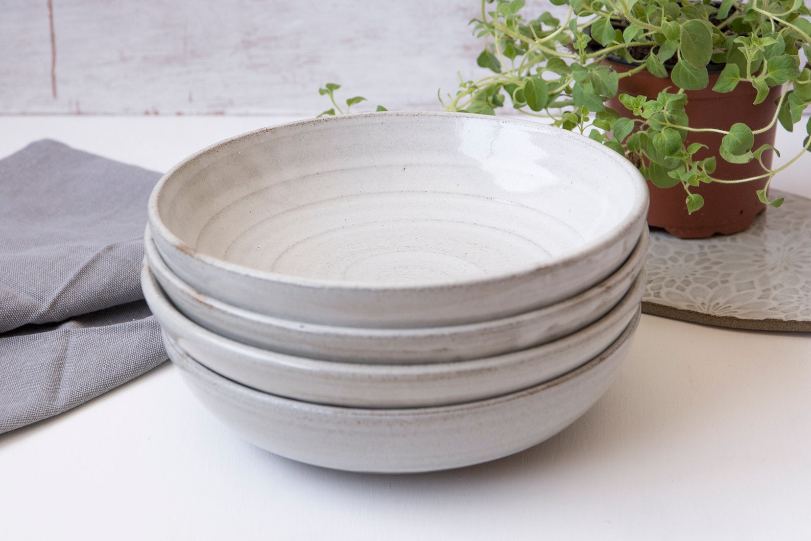 Rustic White Ceramic Pasta Bowl Pottery Salad Bowl Farmhouse Etsy