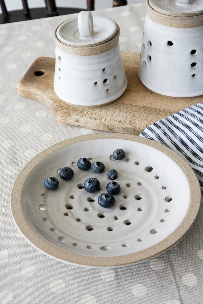 Rustic Dinnerware, Wedding Gift, Pottery Perforated Ceramic Plate, Berry Bowl, 9th Anniversary Gift image 9