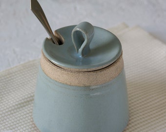 Light Blue Sugar Bowl, Ceramic Honey Pot