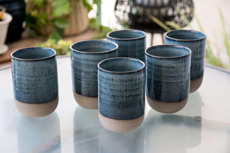 Ceramic Cup No Handle All Variegated Blue