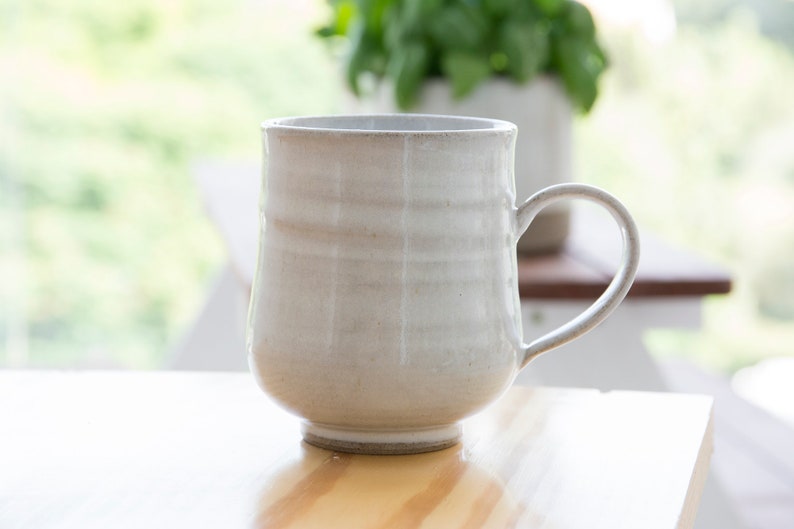 White Mug, Handmade Pottery Mug, Coffee Lover Gift Idea, Latte Cup, Stoneware Mug, 10 fl. oz image 3