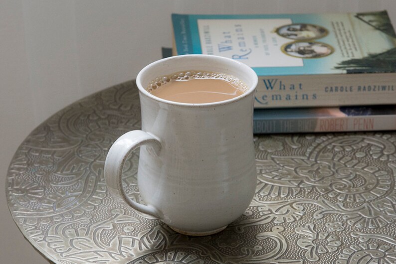 White Mug, Handmade Pottery Mug, Coffee Lover Gift Idea, Latte Cup, Stoneware Mug, 10 fl. oz image 2