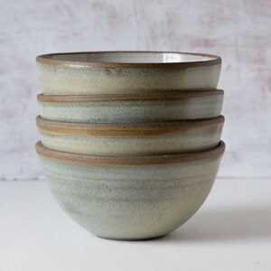 Rustic Ceramic Cereal Bowl Green Sage and White image 2