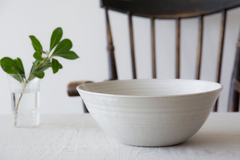 White Rustic Pottery Big Fruit / Salad Bowl image 4