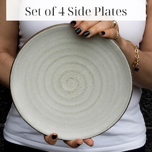 Rustic White Ceramic Side Plates – Set of 4 Handmade Pottery Plates