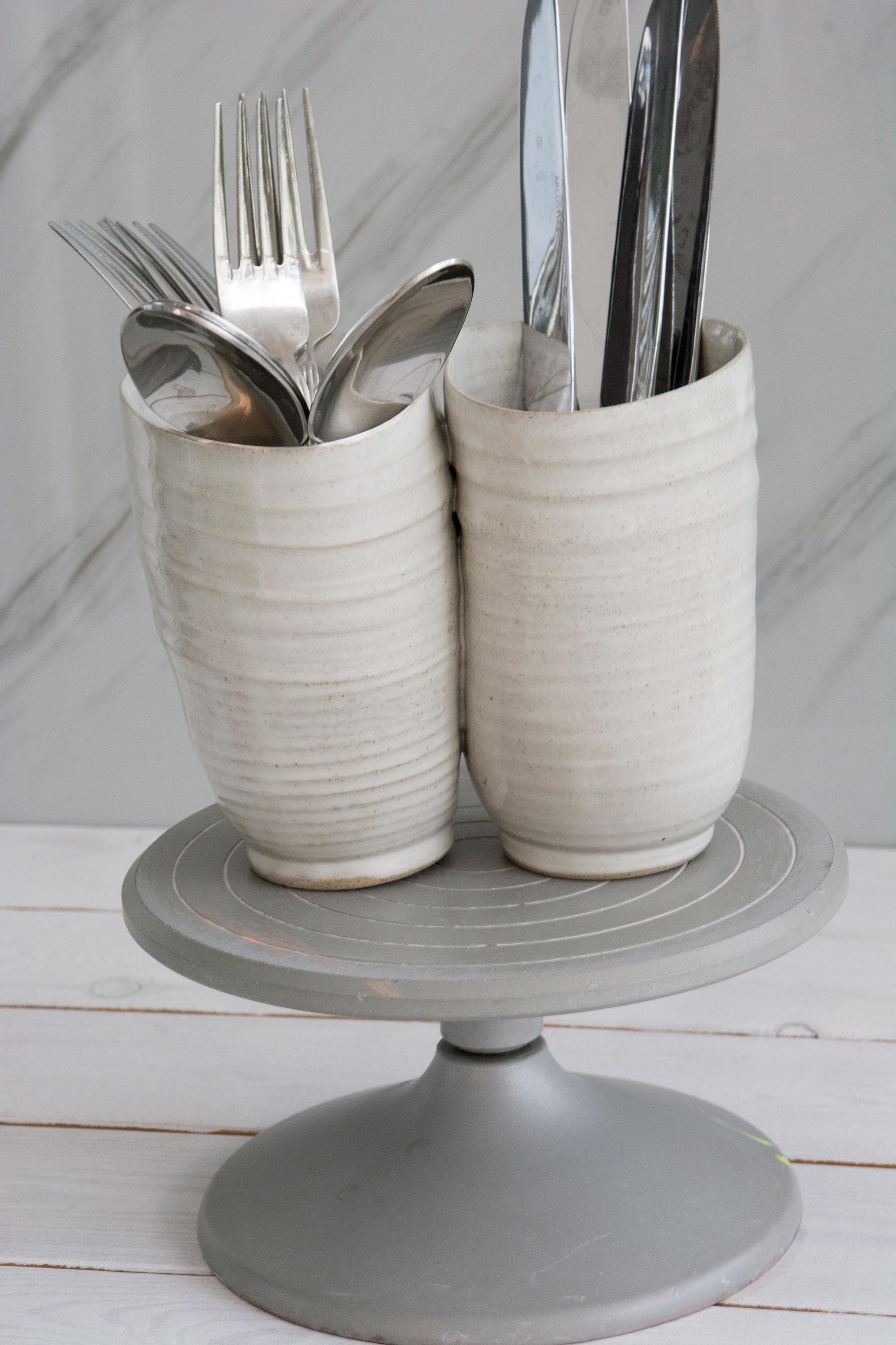 KOOV Portautensili da cucina, grande ceramica Crock, profondo e stabile, utensili Caddy Texture Series (blu scuro