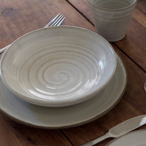 Rustic White Ceramic Pasta Bowl Pottery Salad Bowl Farmhouse Etsy