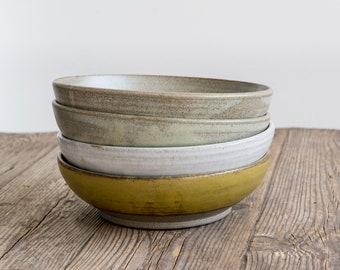 Handcrafted Ceramic Bowls, Set of 4, Country Farmhouse Kitchen Dinnerware, Soup Bowls, New Kitchen Gift, Earth Tones Dishes
