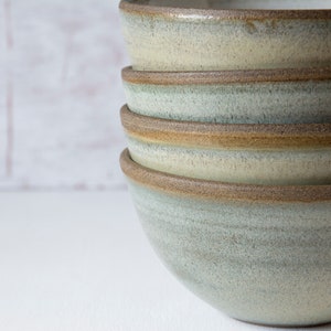 Rustic Ceramic Cereal Bowl Green Sage and White image 3