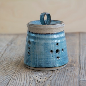 Blue Garlic Pot, Blue Kitchen Gift
