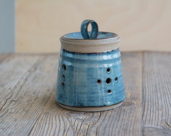 Blue Garlic Pot, Blue Kitchen Gift