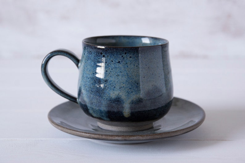 Coffee Cup and Saucer Variegated Blue