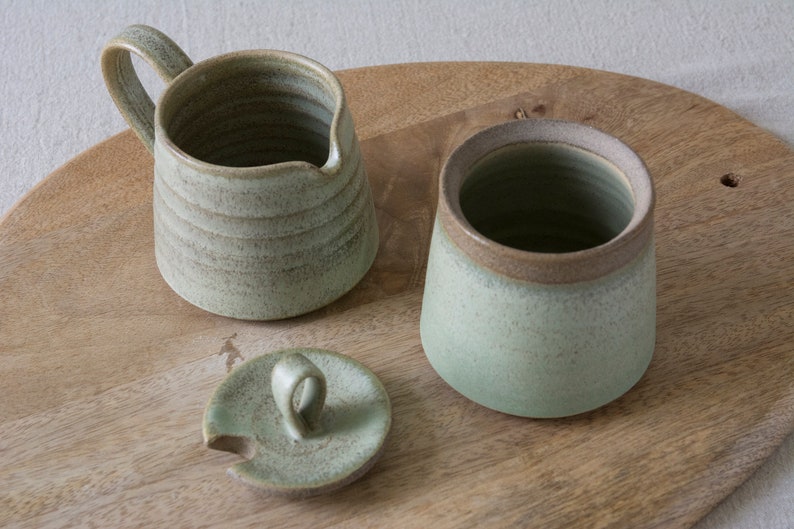 Creamer and Sugar, Set of a Pottery Sugar Bowl and a Pitcher image 9