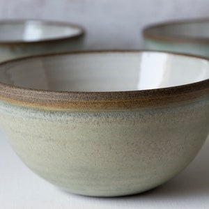 Rustic Ceramic Cereal Bowl Green Sage and White image 7