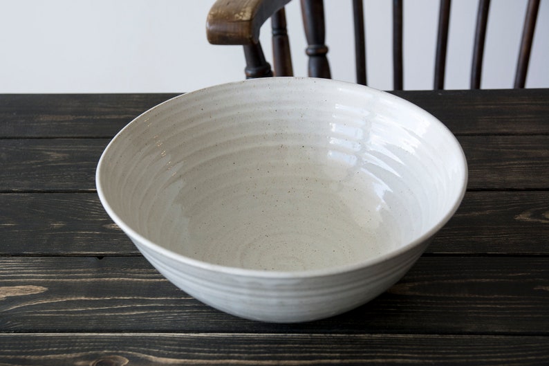 White Rustic Pottery Big Fruit / Salad Bowl image 6