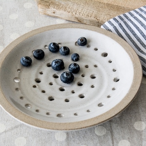 Rustic Dinnerware, Wedding Gift, Pottery Perforated Ceramic Plate, Berry Bowl, 9th Anniversary Gift image 5