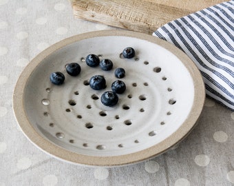 Colander Plate, Round Hole Plate, Ceramic Strainer Minimalist Kitchen Decor, Berry Plate